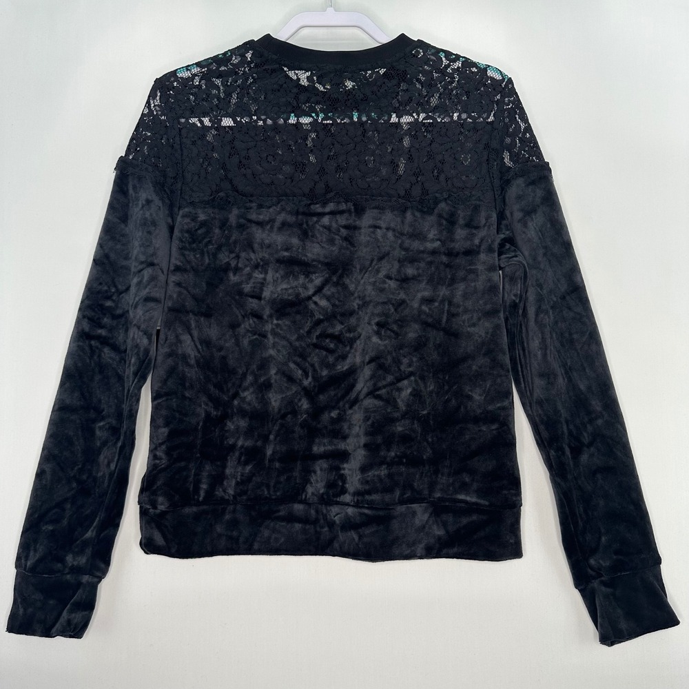 Juicy Couture Black Label Lace Velour Pullover Sweatshirt‎ L Cozy Black Casual - Picture 3 of 10